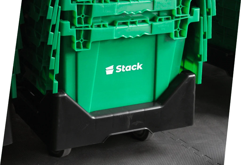 Stack plastic moving bins ready for delivery