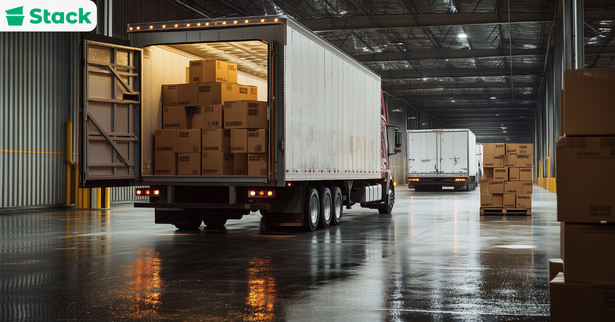 Combination of moving bags and boxes packed inside moving truck
