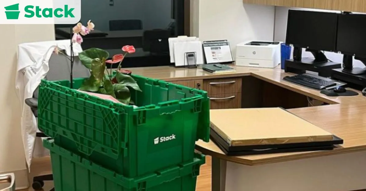 Stack Moves reusable bins supporting a smart list for moving out